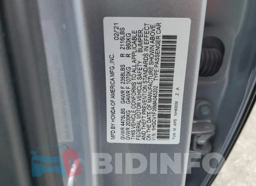 1HGCV1F35MA045202 Photo# 10