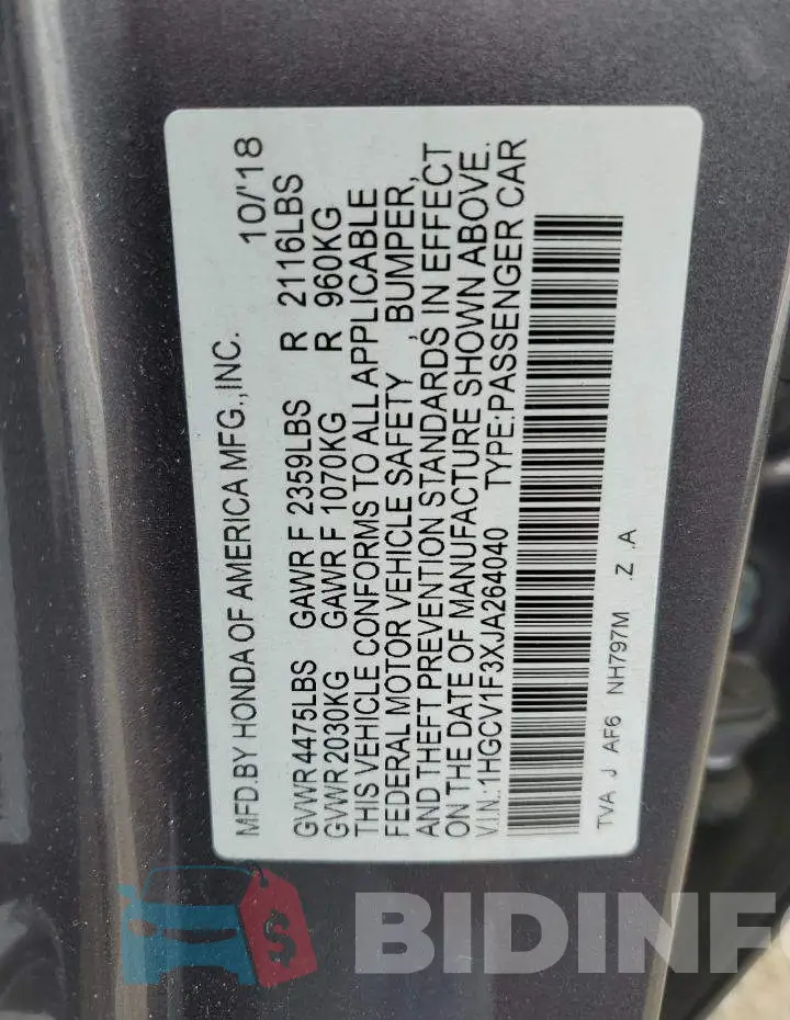 1HGCV1F3XJA264040 Photo# 10