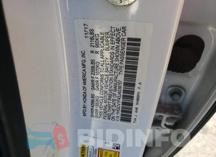 1HGCV1F43JA039757 Photo# 10