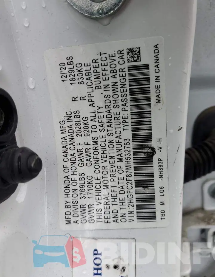 2HGFC2F87MH532763 Photo# 10