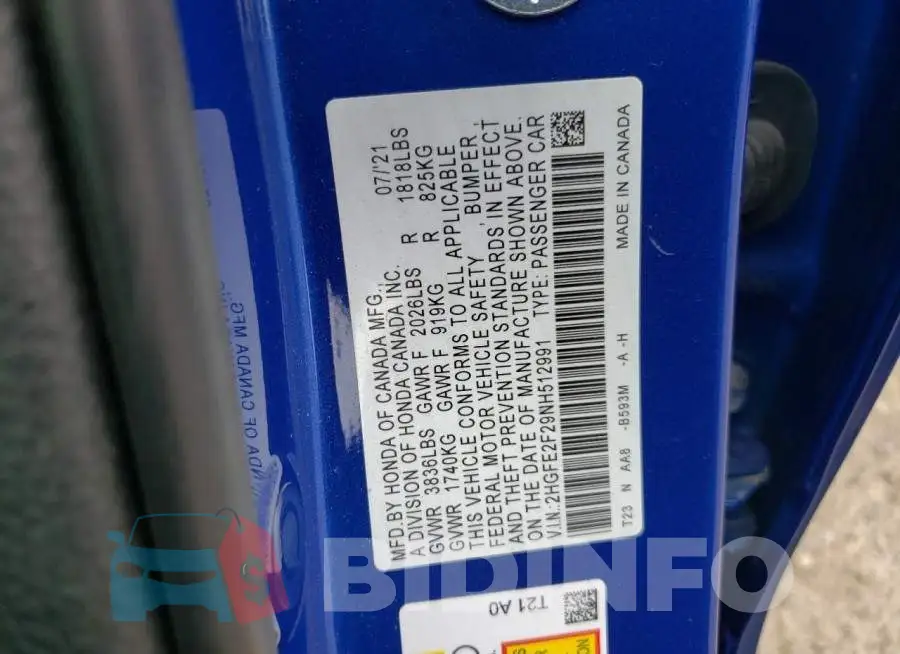 2HGFE2F29NH512991 Photo# 10