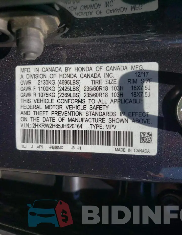 2HKRW2H85JH620164 Photo# 10