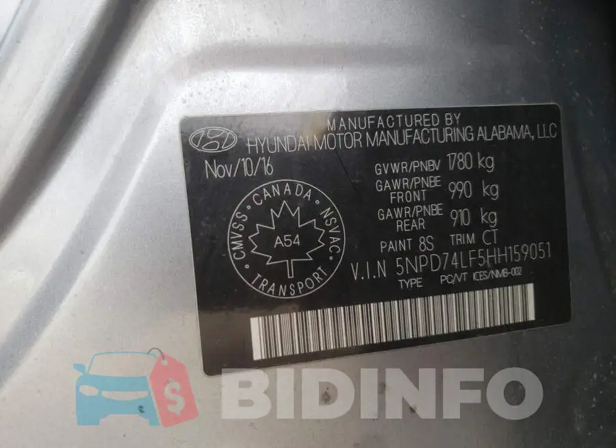 5NPD74LF5HH159051 Photo# 10