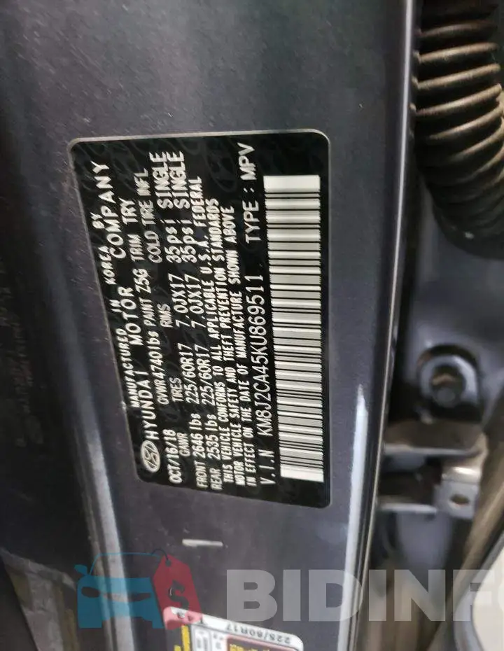 KM8J2CA45KU869511 Photo# 10