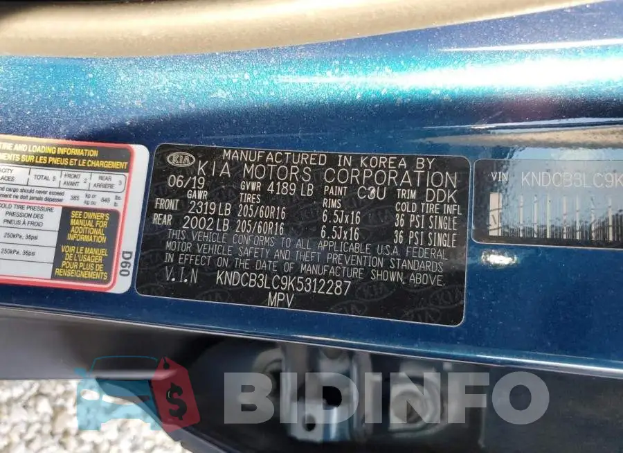KNDCB3LC9K5312287 Photo# 10