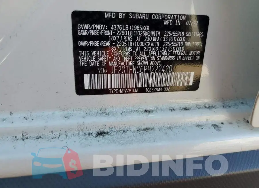 JF2GTHNC6PH222420 Photo# 10