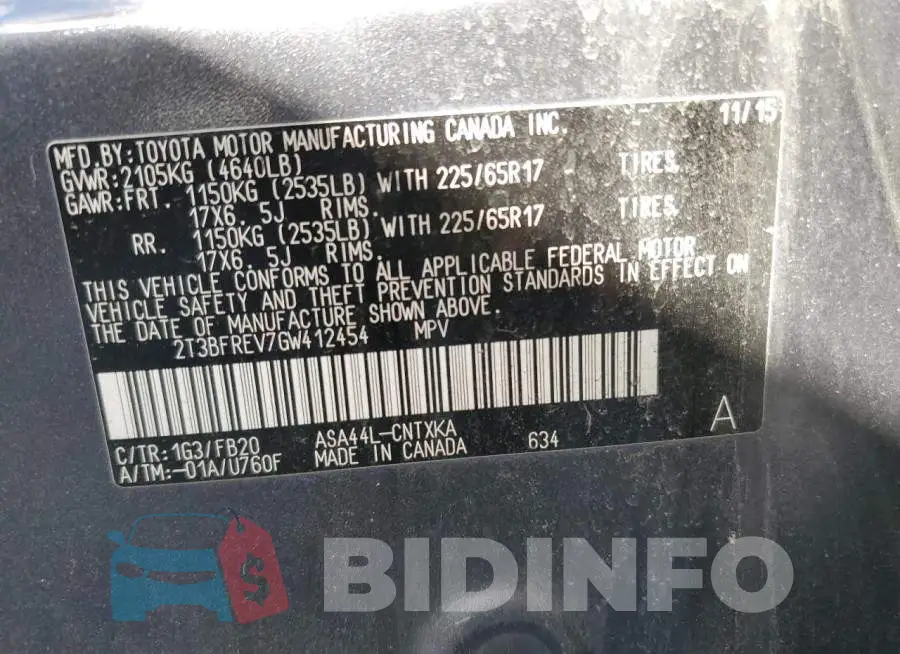 2T3BFREV7GW412454 Photo# 10