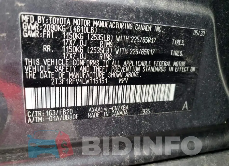 2T3F1RFV4LW115151 Photo# 10