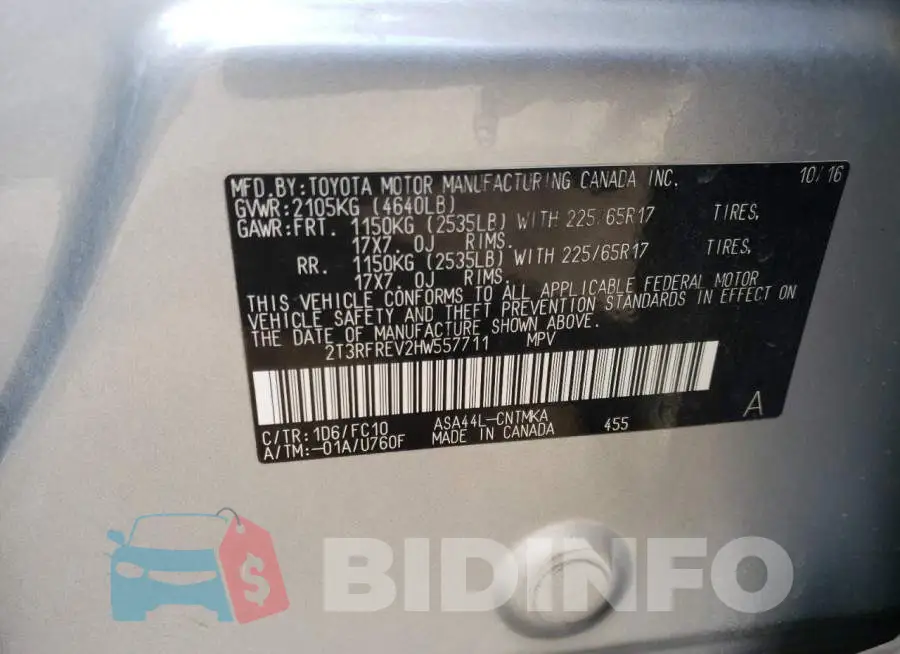 2T3RFREV2HW557711 Photo# 10