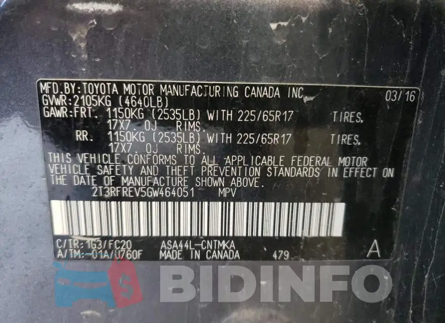 2T3RFREV5GW464051 Photo# 10