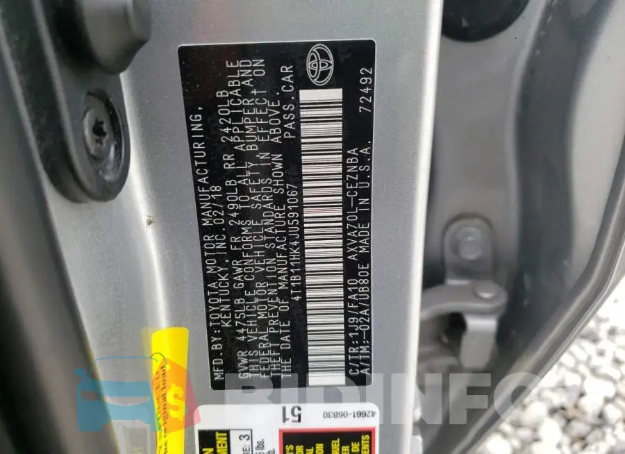 4T1B11HK4JU591067 Photo# 10