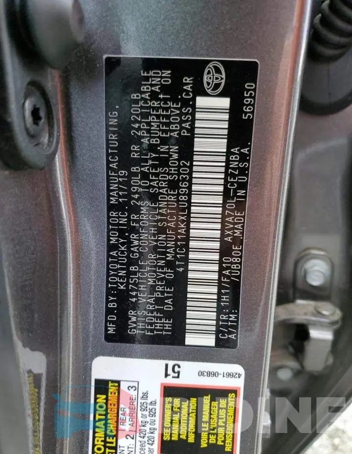 4T1C11AKXLU896302 Photo# 10
