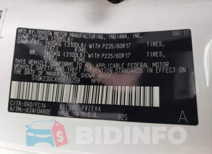 5TDKZ3DCXHS879259 Photo# 10