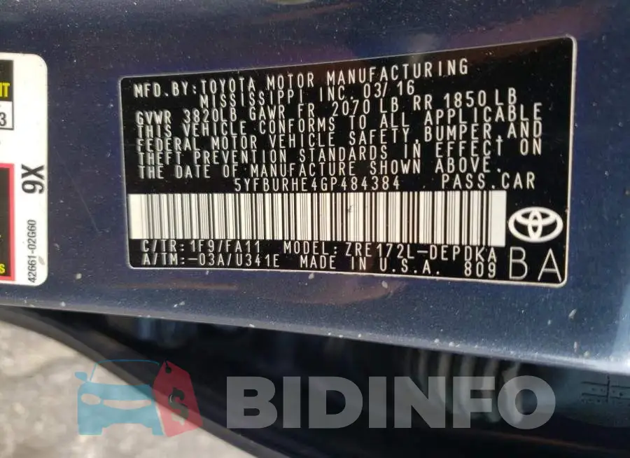 5YFBURHE4GP484384 Photo# 10