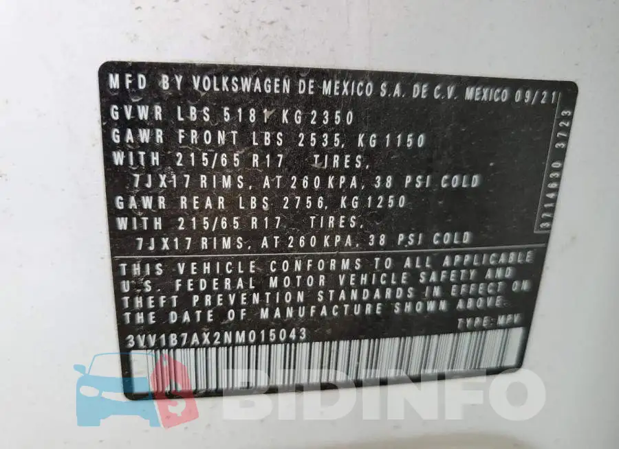 3VV1B7AX2NM015043 Photo# 10