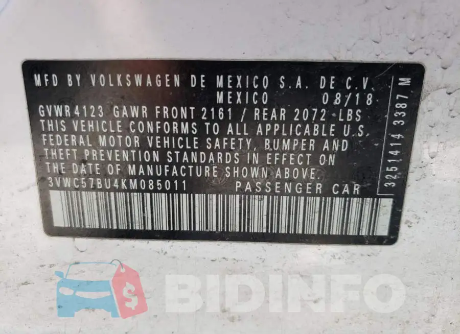 3VWC57BU4KM085011 Photo# 10