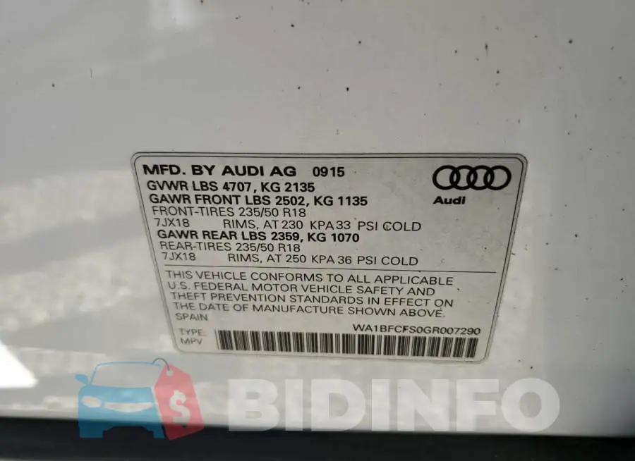 WA1BFCFS0GR007290 Photo# 10