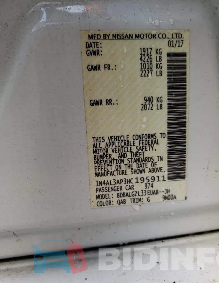 1N4AL3AP3HC195911 Photo# 10