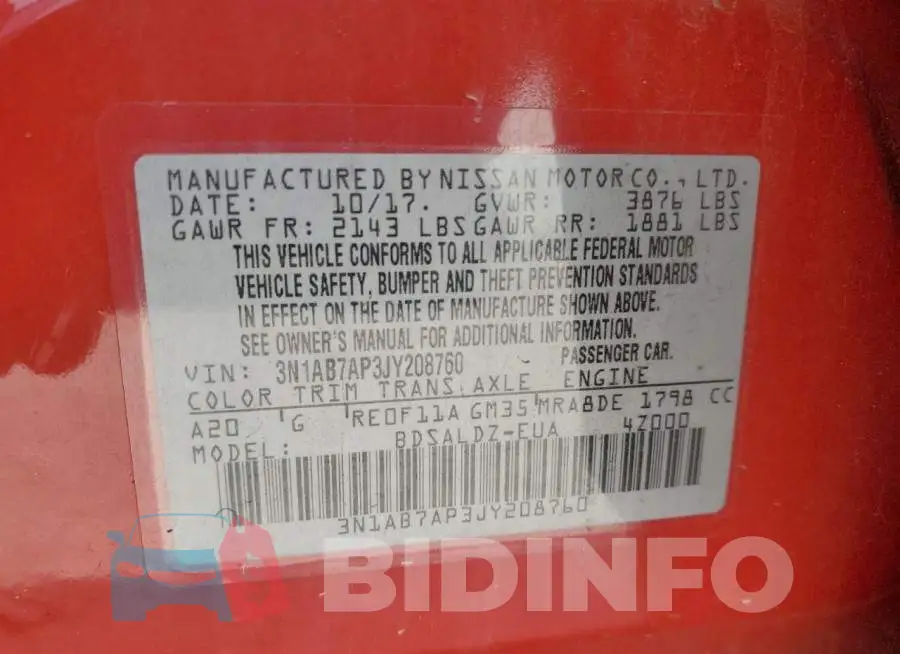 3N1AB7AP3JY208760 Photo# 10