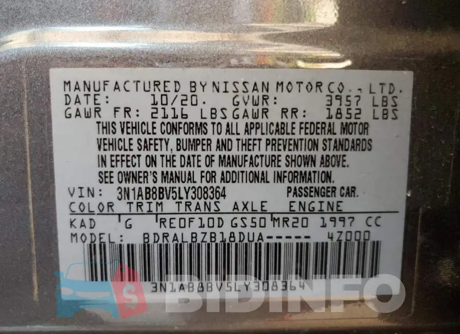 3N1AB8BV5LY308364 Photo# 10