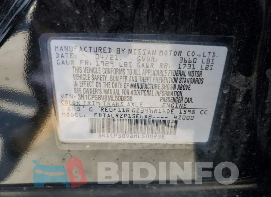3N1CP5BV8ML500238 Photo# 10