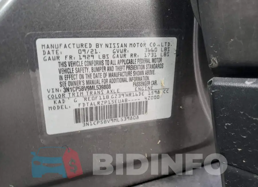 3N1CP5BV9ML539808 Photo# 10