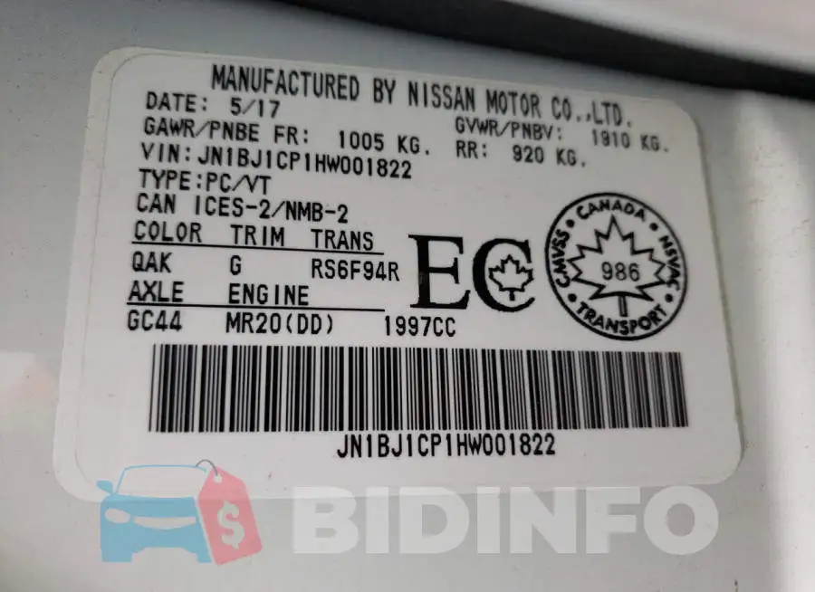 JN1BJ1CP1HW001822 Photo# 10