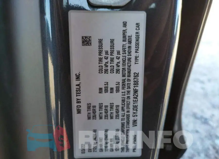 5YJ3E1EA2NF188762 Photo# 10