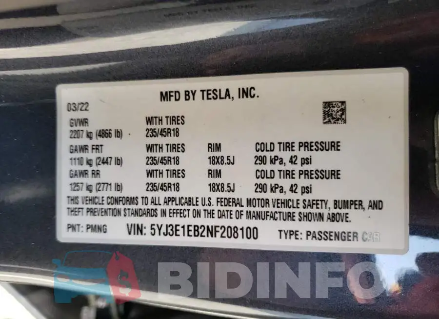 5YJ3E1EB2NF208100 Photo# 10