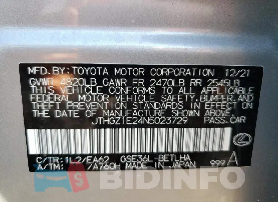 JTHGZ1E24N5023729 Photo# 10