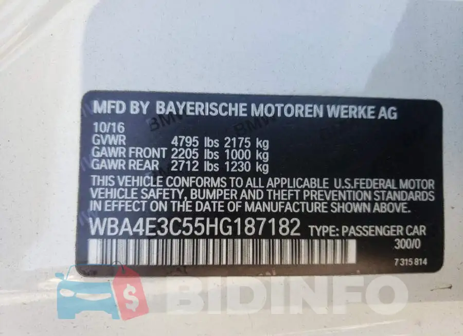 WBA4E3C55HG187182 Photo# 10