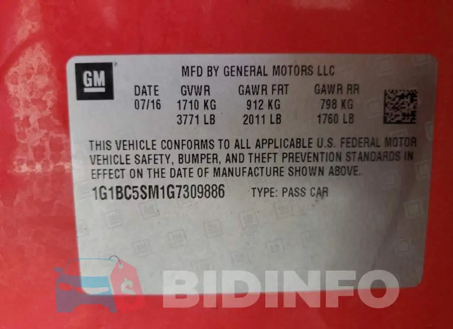 1G1BC5SM1G7309886 Photo# 10