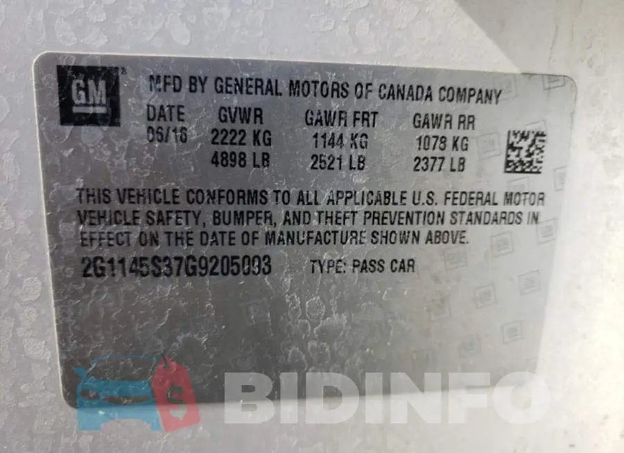 2G1145S37G9205093 Photo# 10