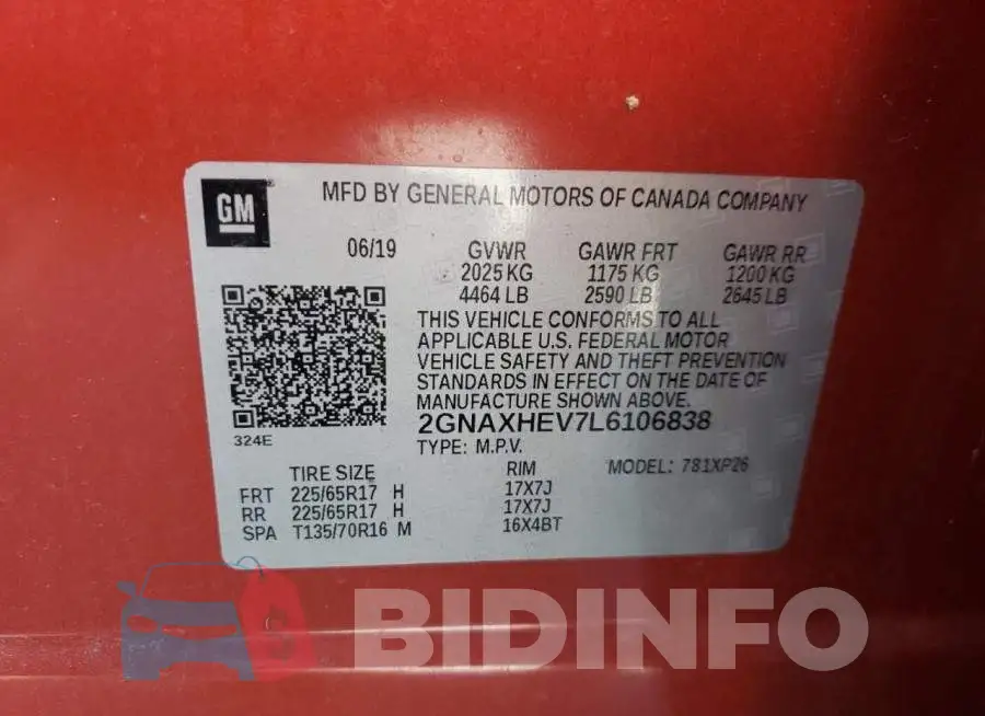 2GNAXHEV7L6106838 Photo# 10