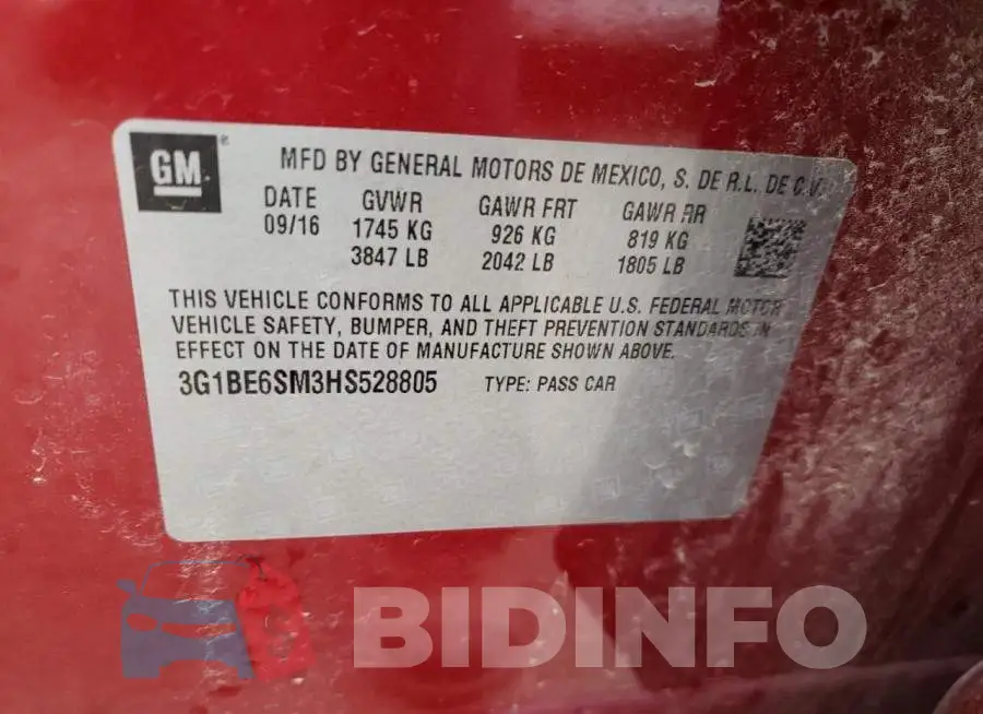 3G1BE6SM3HS528805 Photo# 10