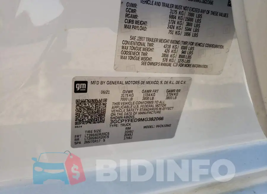 3GCPYFED9MG382066 Photo# 10