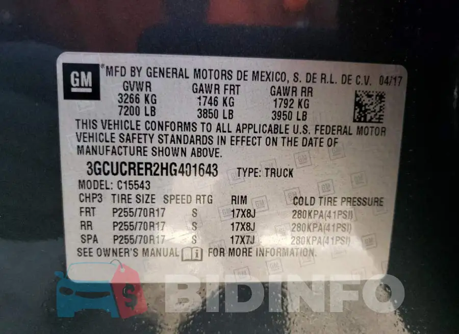 3GCUCRER2HG401643 Photo# 10