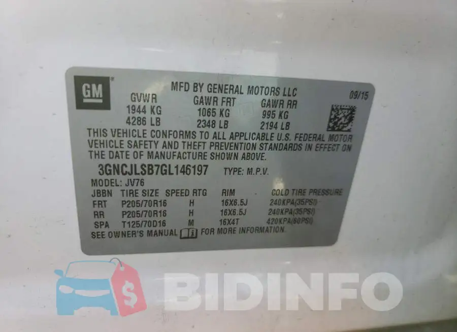 3GNCJLSB7GL146197 Photo# 10