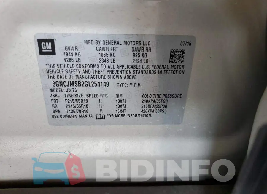 3GNCJMSB2GL254149 Photo# 10