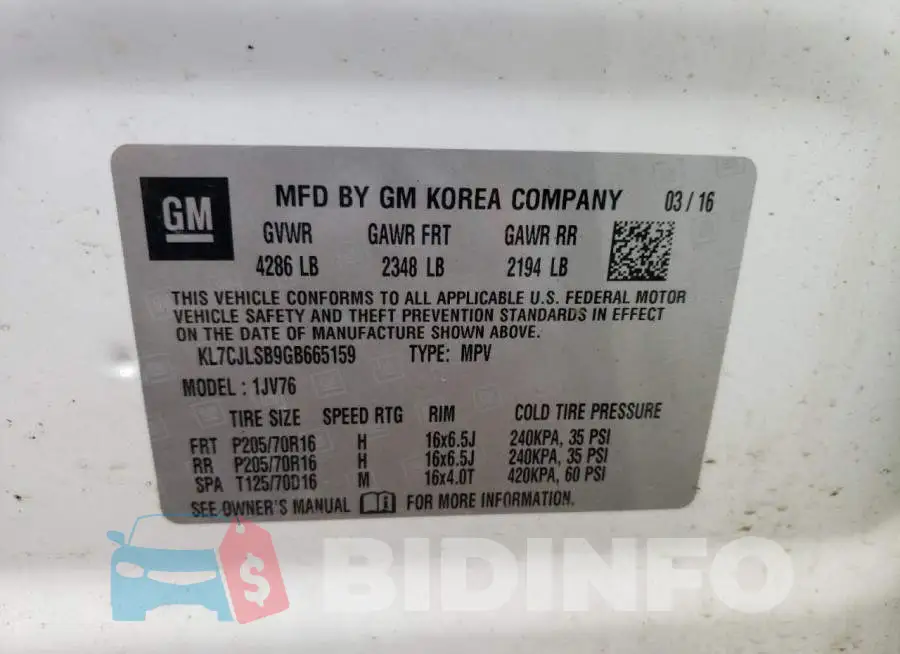 KL7CJLSB9GB665159 Photo# 10