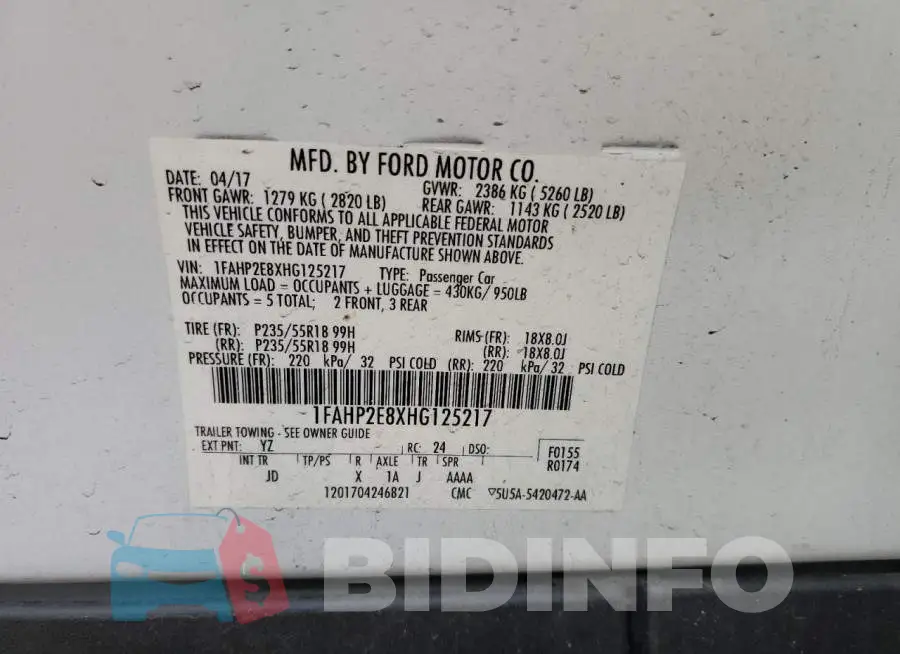 1FAHP2E8XHG125217 Photo# 10