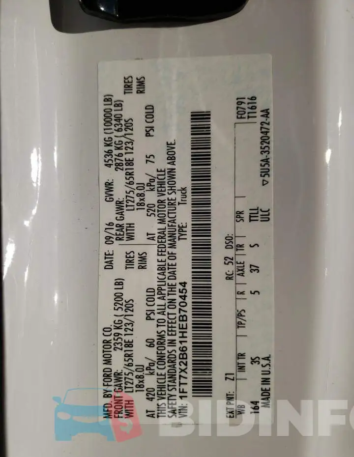 1FT7X2B61HEB70454 Photo# 10
