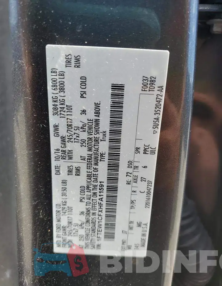 1FTEW1CFXHFA11591 Photo# 10