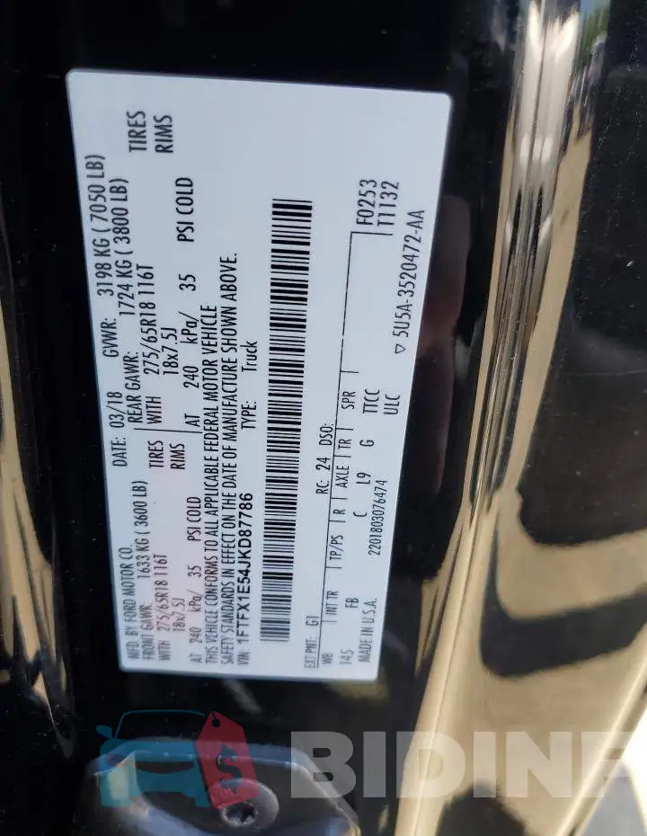1FTFX1E54JKD87786 Photo# 10