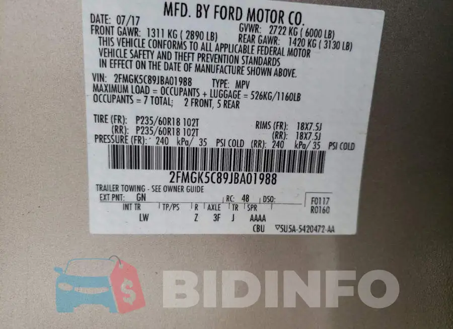 2FMGK5C89JBA01988 Photo# 10