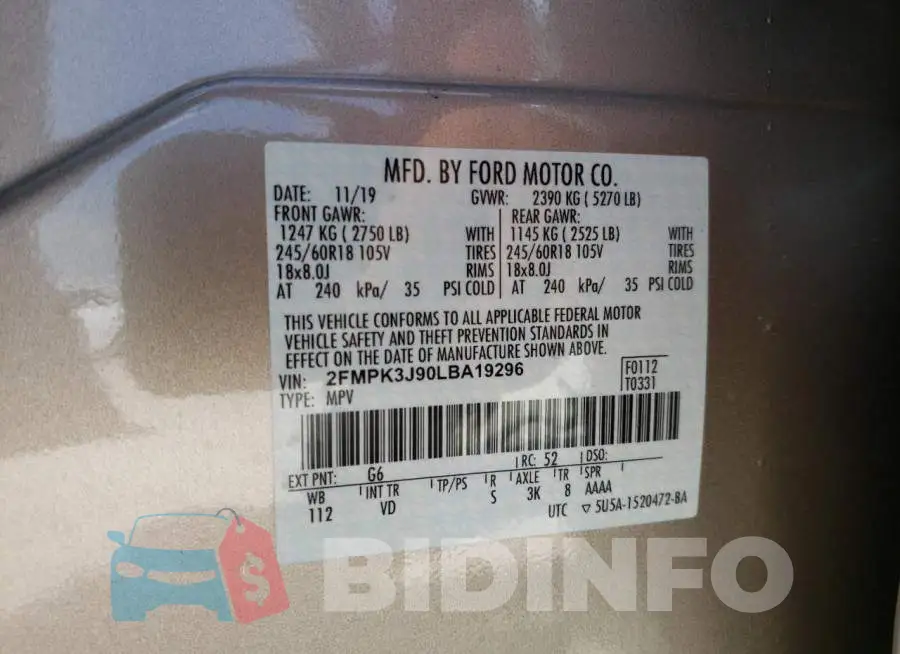 2FMPK3J90LBA19296 Photo# 10