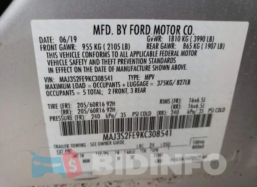 MAJ3S2FE9KC308541 Photo# 10