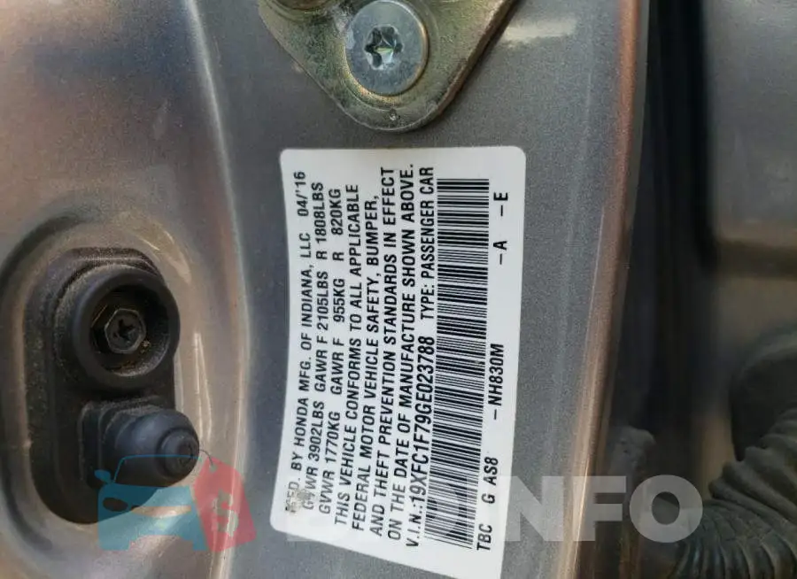 19XFC1F79GE023788 Photo# 10