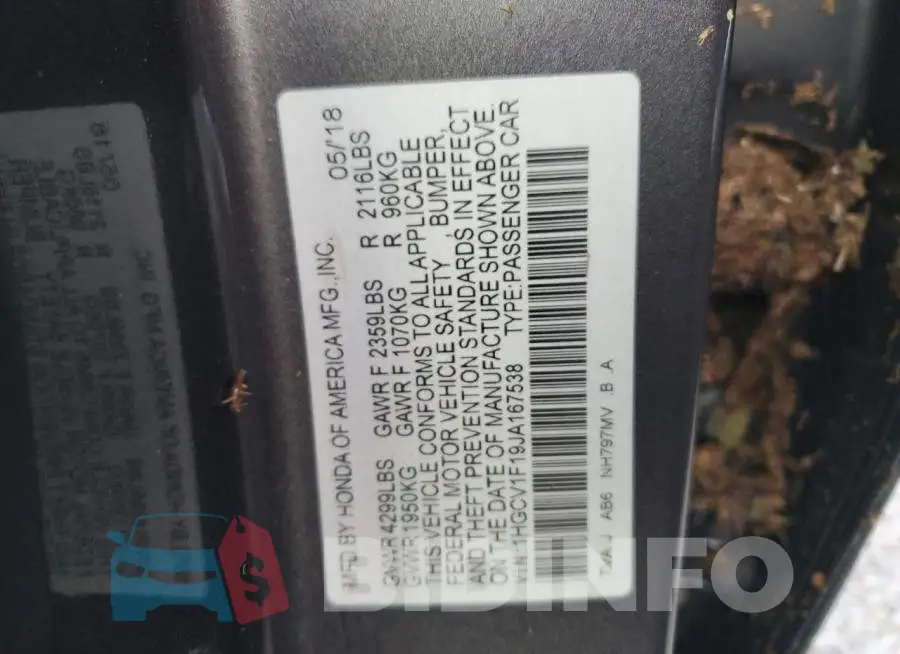 1HGCV1F19JA167538 Photo# 10