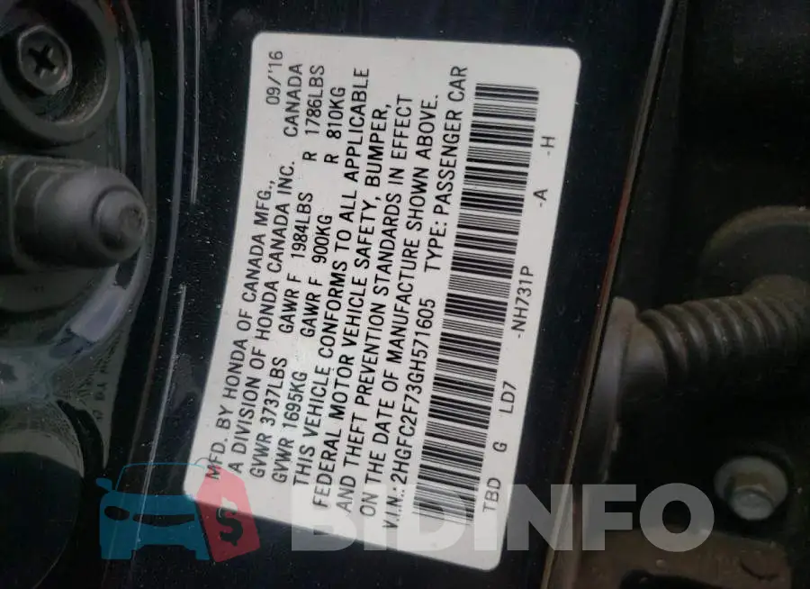 2HGFC2F73GH571605 Photo# 10